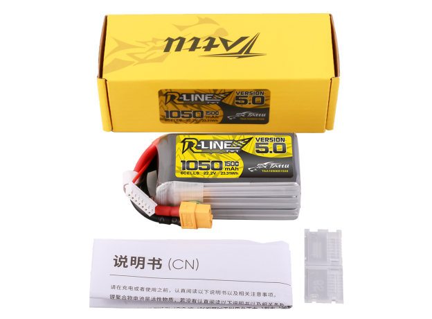 Tattu 1050mAh 6S 150C 22.2V LiPo Batarya | XT60 Konnektör | R-Line 5.0