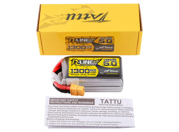 Tattu 1300mAh 4S 150C 14.8V LiPo Batarya | XT60 Konnektör | R-Line 5.0