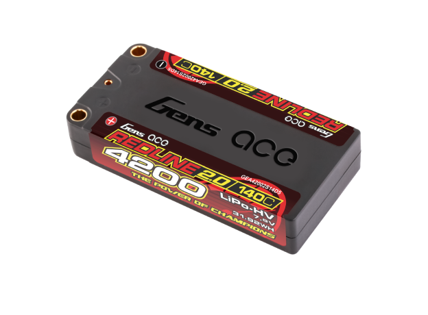 Gens ace 4200mAh 2S 140C 7.6V(HV) Shorty LiPo Batarya | 5.0mm bullet | Kırmızıline 2.0