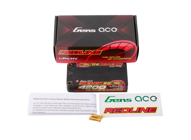 Gens ace 4200mAh 2S 140C 7.6V(HV) Shorty LiPo Batarya | 5.0mm bullet | Kırmızıline 2.0