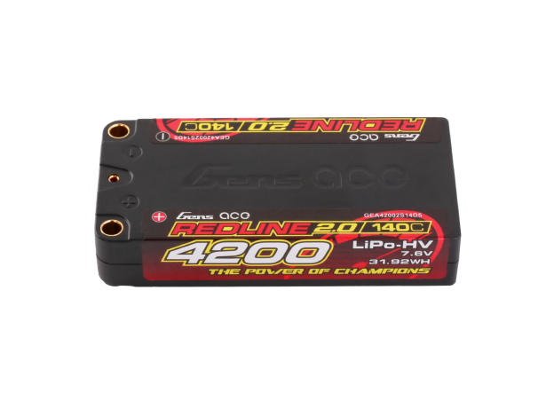 Gens ace 4200mAh 2S 140C 7.6V(HV) Shorty LiPo Batarya | 5.0mm bullet | Kırmızıline 2.0