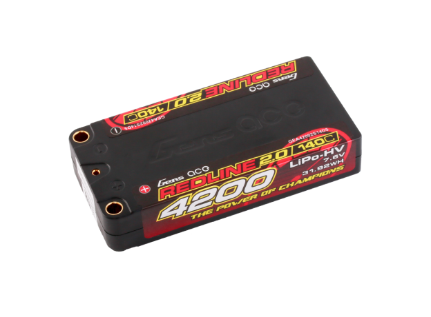 Gens ace 4200mAh 2S 140C 7.6V(HV) Shorty LiPo Batarya | 5.0mm bullet | Kırmızıline 2.0