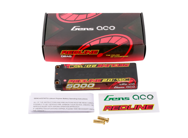 Gens ace 5000mAh 2S 140C 7.4V LiPo Batarya | 5.0mm bullet | Kırmızıline 2.0