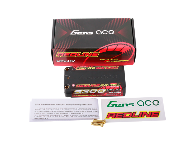 Gens ace 5300mAh 2S 140C 7.6V(HV) Shorty LiPo Batarya | 5.0mm bullet | Kırmızıline 2.0