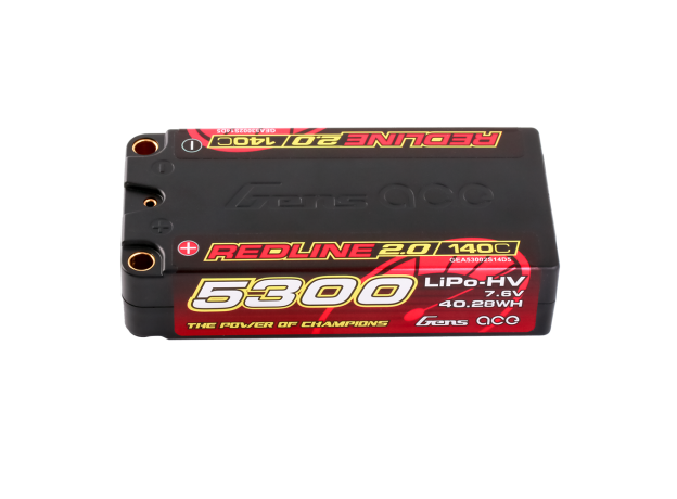 Gens ace 5300mAh 2S 140C 7.6V(HV) Shorty LiPo Batarya | 5.0mm bullet | Kırmızıline 2.0