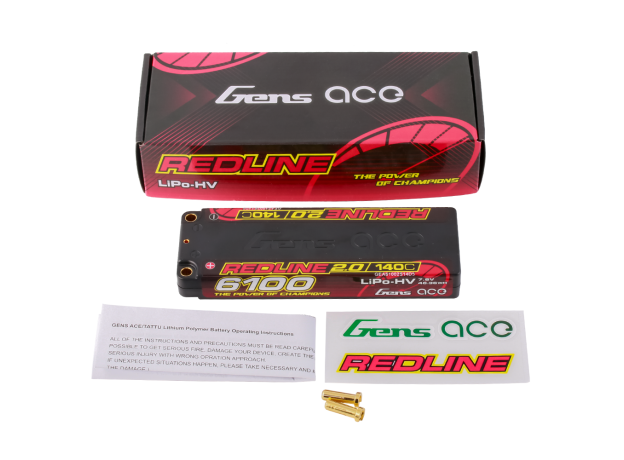 Gens ace 6100mAh 2S 140C 7.6V(HV) LiPo Batarya | 5.0mm bullet | Kırmızıline 2.0