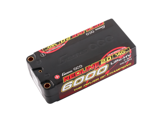 Gens ace 6000mAh 2S 140C 7.6V(HV) Shorty LiPo Batarya | 5.0mm bullet | Kırmızıline 2.0