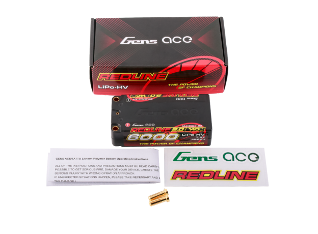 Gens ace 6000mAh 2S 140C 7.6V(HV) Shorty LiPo Batarya | 5.0mm bullet | Kırmızıline 2.0