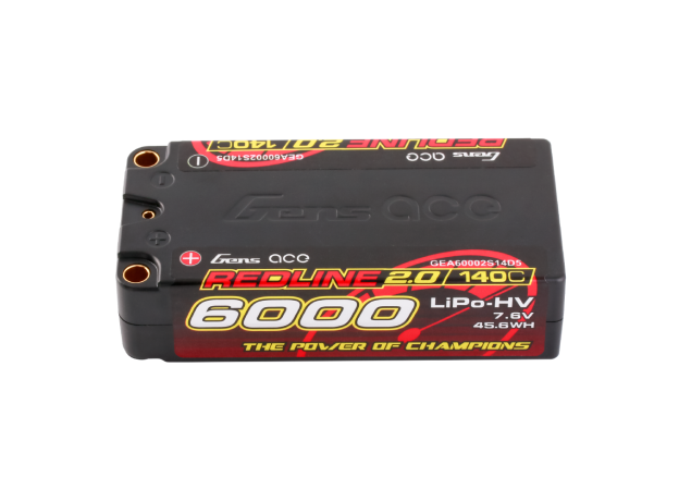 Gens ace 6000mAh 2S 140C 7.6V(HV) Shorty LiPo Batarya | 5.0mm bullet | Kırmızıline 2.0