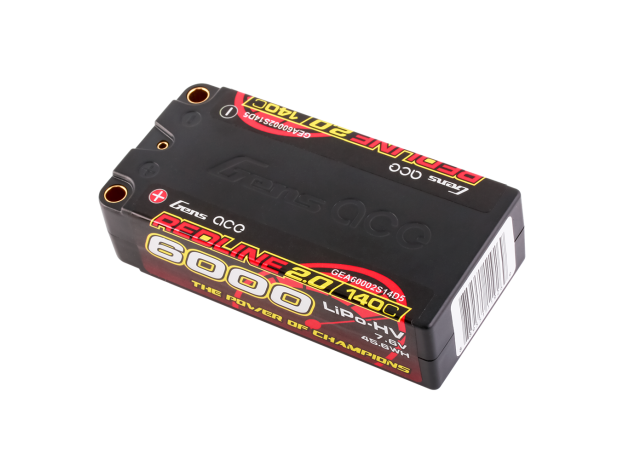 Gens ace 6000mAh 2S 140C 7.6V(HV) Shorty LiPo Batarya | 5.0mm bullet | Kırmızıline 2.0