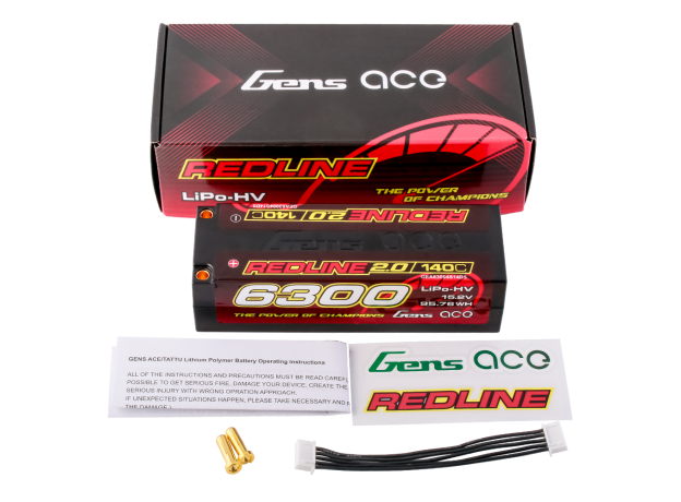Gens ace 6300mAh 4S 140C 15.2V(HV) LiPo Batarya | 5.0mm bullet | Kırmızıline 2.0