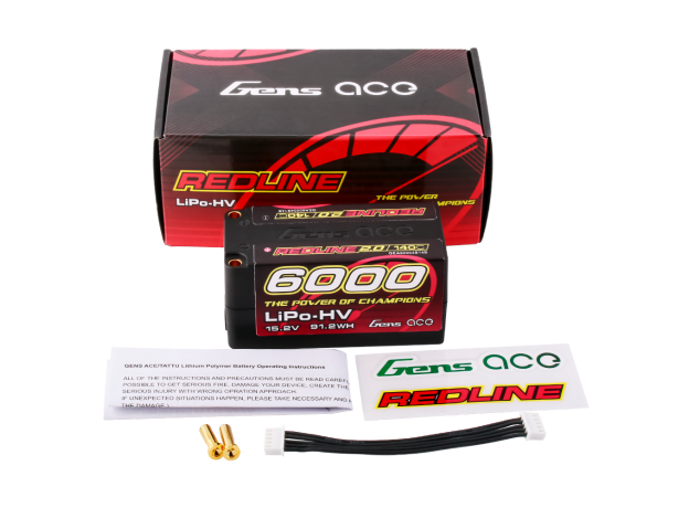 Gens ace 6000mAh 4S 140C 15.2V(HV) Shorty LiPo Batarya | 5.0mm bullet | Kırmızıline 2.0