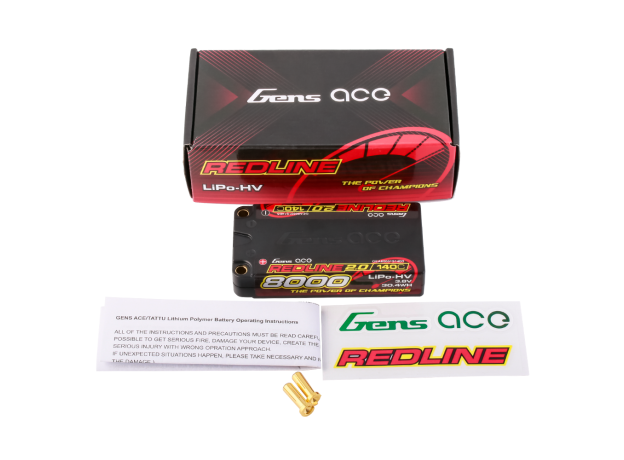 Gens ace 8000mAh 1S 140C 3.8V(HV) Shorty LiPo Batarya | 5.0mm bullet | Kırmızıline 2.0