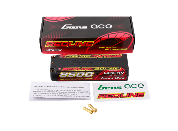 Gens ace 8500mAh 2S 140C 7.6V(HV) LiPo Batarya | 5.0mm bullet | Kırmızıline 2.0