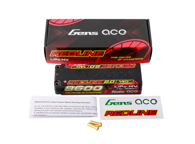 Gens ace 9600mAh 2S 140C 7.6V(HV) LiPo Batarya | 5.0mm bullet | Kırmızıline 2.0