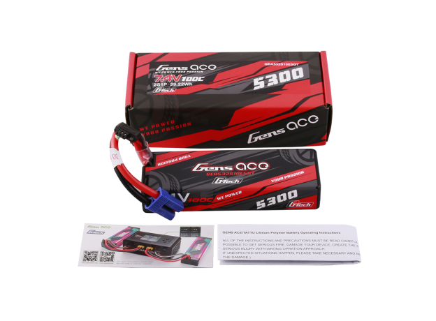 Gens ace 5300mAh 2S 100C 7.4V LiPo Batarya | Sert Kasalı | EC5 Konnektör | Car Classic