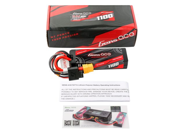 Gens ace 1100mAh 3S 60C 11.1V LiPo Batarya | Sert Kasalı | XT60 Konnektör | Car Classic