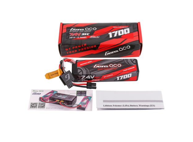 Gens ace 1700mAh 2S 35C 7.4V LiPo Batarya | Sert Kasalı | IEC2 Konnektör | Car Classic