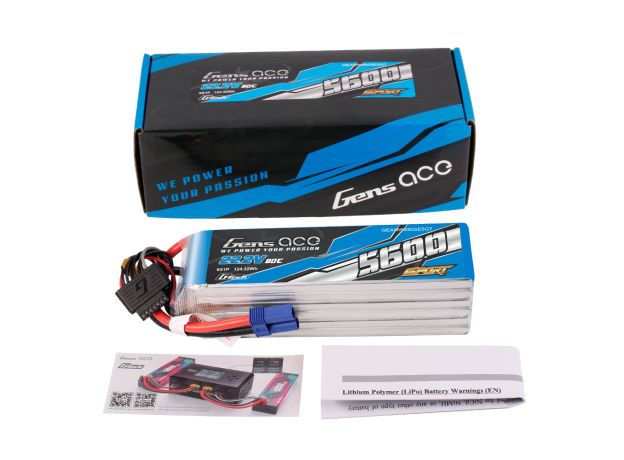 Gens ace 5600mAh 6S 80C 22.2V LiPo Batarya | EC5 Konnektör | Sport
