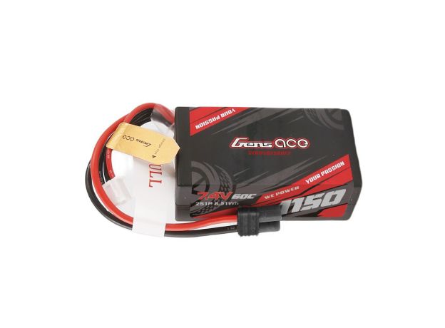 Gens ace 1150mAh 2S 60C 7.4V LiPo Batarya | Sert Kasalı | IEC2 Konnektör | Car Classic (Non-G-Tech)