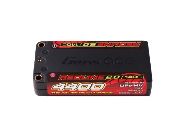 Gens ace 4400mAh 2S 140C 7.6V(HV) Shorty LiPo Batarya | 5.0mm bullet | Kırmızıline 2.0
