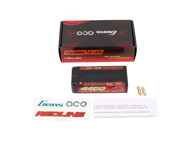 Gens ace 4400mAh 2S 140C 7.6V(HV) Shorty LiPo Batarya | 5.0mm bullet | Kırmızıline 2.0
