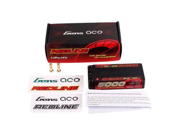 Gens ace 5000mAh 2S 140C 7.6V(HV) Shorty LiPo Batarya | 5.0mm bullet | Kırmızıline 2.0