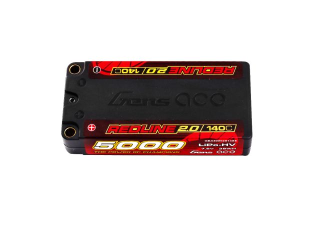 Gens ace 5000mAh 2S 140C 7.6V(HV) Shorty LiPo Batarya | 5.0mm bullet | Kırmızıline 2.0