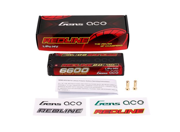 Gens ace 6600mAh 2S 140C 7.6V(HV) LiPo Batarya | 5.0mm bullet | Kırmızıline 2.0