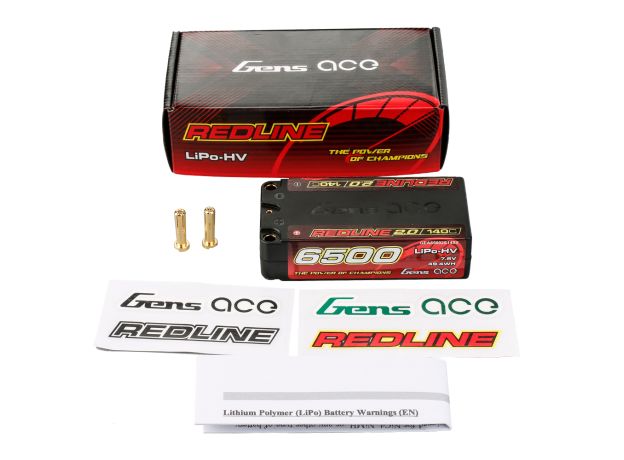Gens ace 6500mAh 2S 140C 7.6V(HV) Shorty LiPo Batarya | 5.0mm bullet | Kırmızıline 2.0