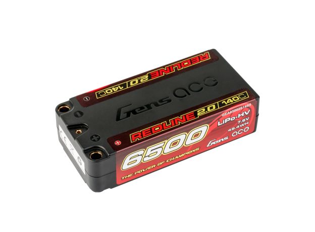 Gens ace 6500mAh 2S 140C 7.6V(HV) Shorty LiPo Batarya | 5.0mm bullet | Kırmızıline 2.0