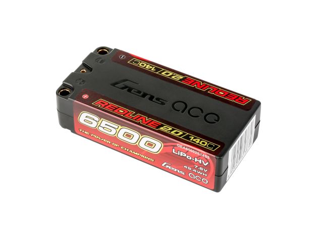 Gens ace 6500mAh 2S 140C 7.6V(HV) Shorty LiPo Batarya | 5.0mm bullet | Kırmızıline 2.0