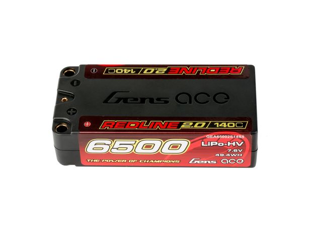 Gens ace 6500mAh 2S 140C 7.6V(HV) Shorty LiPo Batarya | 5.0mm bullet | Kırmızıline 2.0