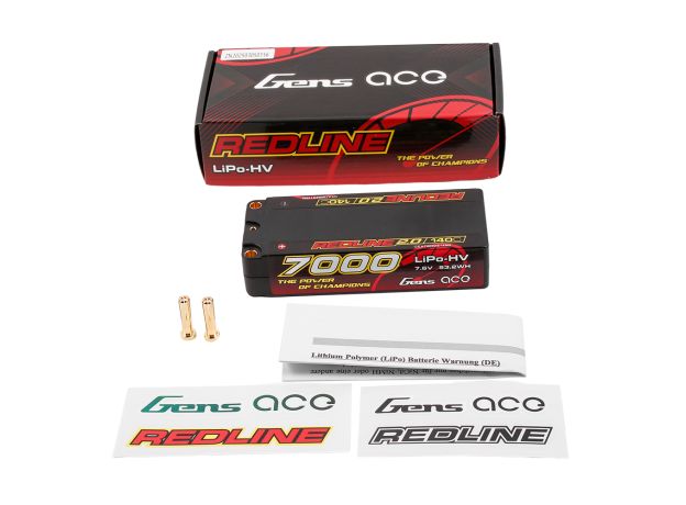 Gens ace 7000mAh 2S 140C 7.6V(HV) Mid-size LiPo Batarya | 5.0mm bullet | Kırmızıline 2.0