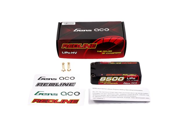 Gens ace 8500mAh 1S 140C 3.7V Shorty LiPo Batarya | 5.0mm bullet | Kırmızıline 2.0