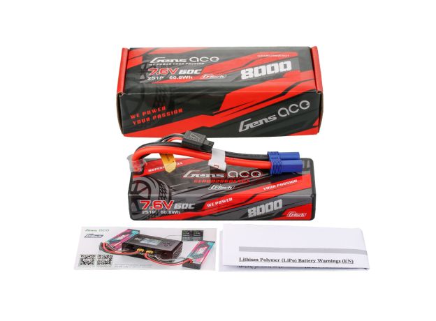 Gens ace 8000mAh 2S 60C 7.6V(HV) LiPo Batarya | Sert Kasalı | EC5 Konnektör | Car Classic