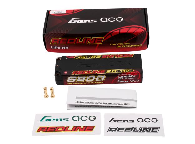 Gens ace 6800mAh 2S 140C 7.6V(HV) LiPo Batarya | 5.0mm bullet | Kırmızıline 2.0