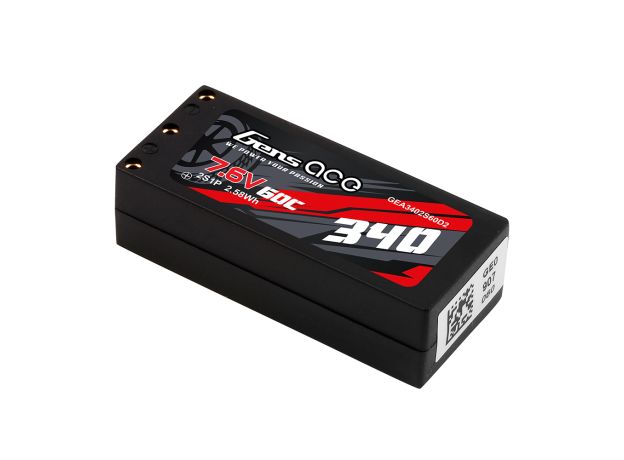 Gens ace 340mAh 2S 60C 7.6V(HV) LiPo Batarya | Sert Kasalı | 2mm Bullet to XT60 Adaptör | Car Classic