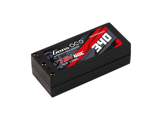 Gens ace 340mAh 2S 60C 7.6V(HV) LiPo Batarya | Sert Kasalı | 2mm Bullet to XT60 Adaptör | Car Classic