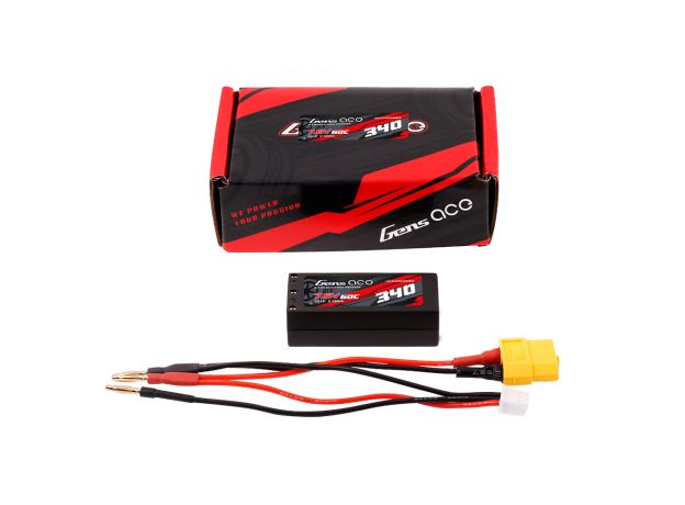 Gens ace 340mAh 2S 60C 7.6V(HV) LiPo Batarya | Sert Kasalı | 2mm Bullet to XT60 Adaptör | Car Classic