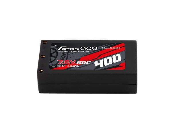Gens ace 400mAh 2S 60C 7.6V(HV) LiPo Batarya | Sert Kasalı | 2mm Bullet to XT60 Adaptör | Car Classic