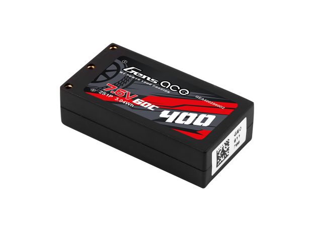 Gens ace 400mAh 2S 60C 7.6V(HV) LiPo Batarya | Sert Kasalı | 2mm Bullet to XT60 Adaptör | Car Classic