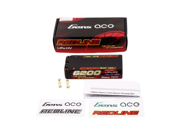 Gens ace 6200mAh 2S 140C 7.6V(HV) Mid-size LiPo Batarya | 5.0mm bullet | Kırmızıline 2.0