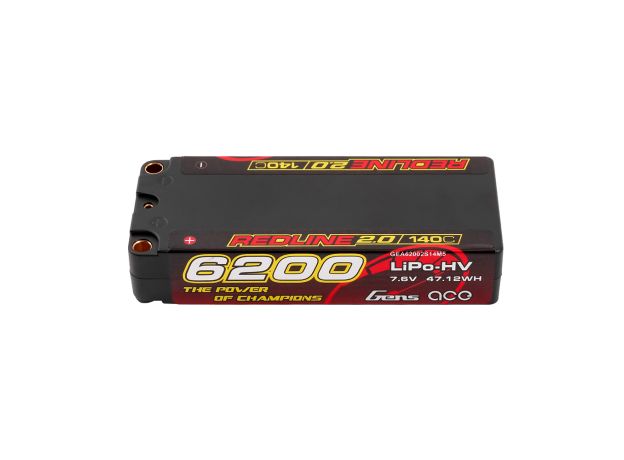 Gens ace 6200mAh 2S 140C 7.6V(HV) Mid-size LiPo Batarya | 5.0mm bullet | Kırmızıline 2.0