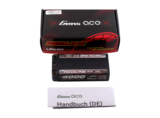 Gens ace 4000mAh 2S 140C 7.4V Shorty LiPo Batarya | 5.0mm bullet | Kırmızıline 2.0