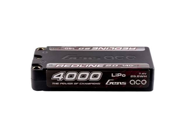 Gens ace 4000mAh 2S 140C 7.4V Shorty LiPo Batarya | 5.0mm bullet | Kırmızıline 2.0