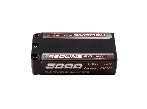 Gens ace 5000mAh 2S 140C 7.4V Shorty LiPo Batarya | 5.0mm bullet | Kırmızıline 2.0