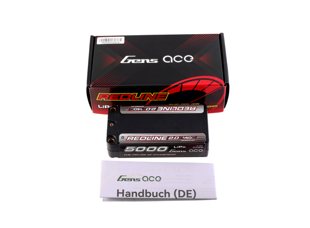 Gens ace 5000mAh 2S 140C 7.4V Shorty LiPo Batarya | 5.0mm bullet | Kırmızıline 2.0