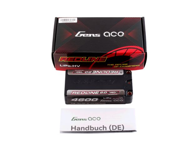 Gens ace 4600mAh 2S 140C 7.4V Shorty LiPo Batarya | 5.0mm bullet | Kırmızıline 2.0