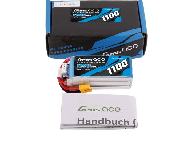 Gens ace 1100mAh 3S 60C 11.4V(HV) LiPo Batarya | XT30 Konnektör | Air Classic (Non-G-Tech)